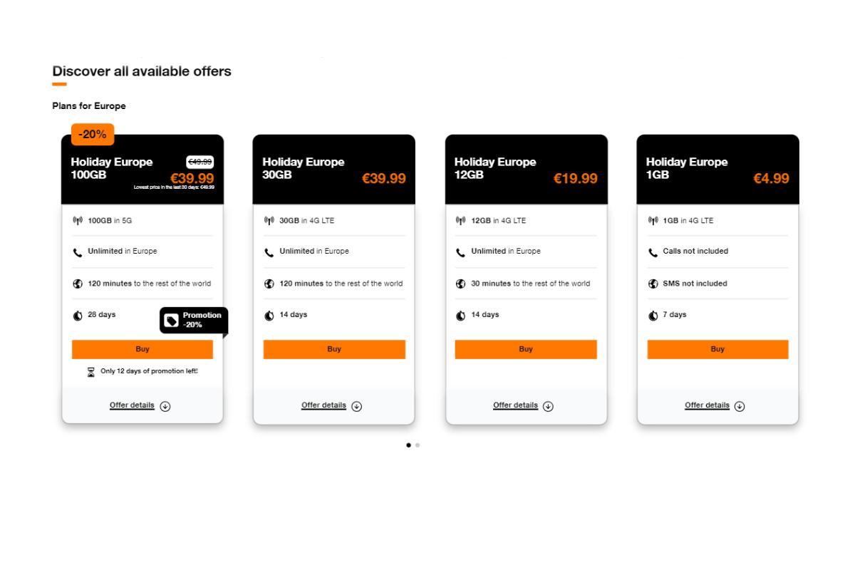 Orange Holiday eSIM plans